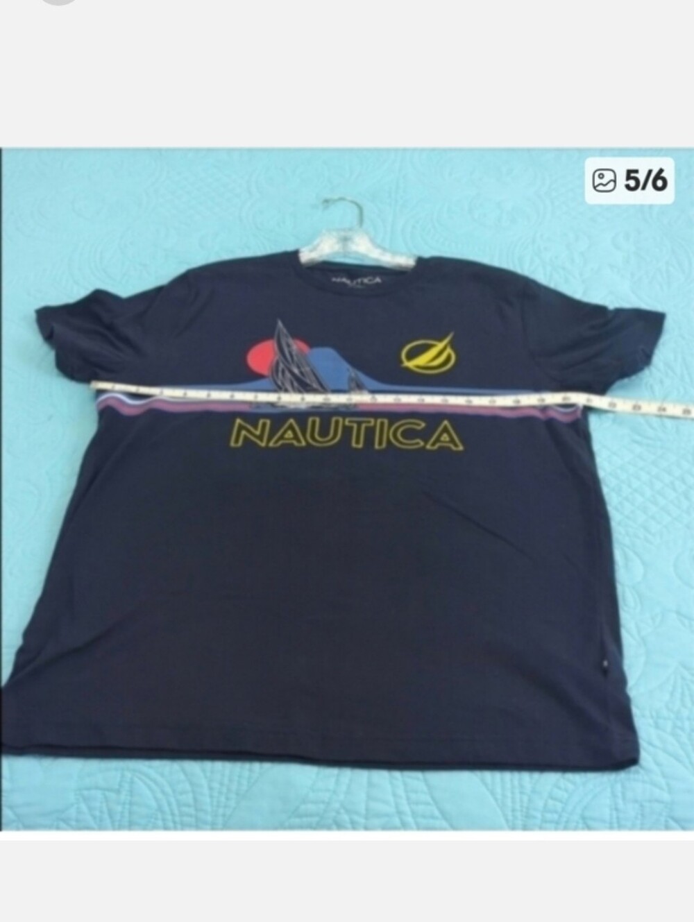 Nautica Navy Blue Crewneck Tee with Sailboat Graphic Logo, Mens Medium - Picture 5 of 7